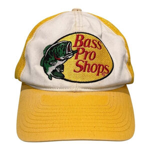 Bass Pro Shops Hat Cap Snap Back One Size Yellow White Trucker Mesh Patch Mens